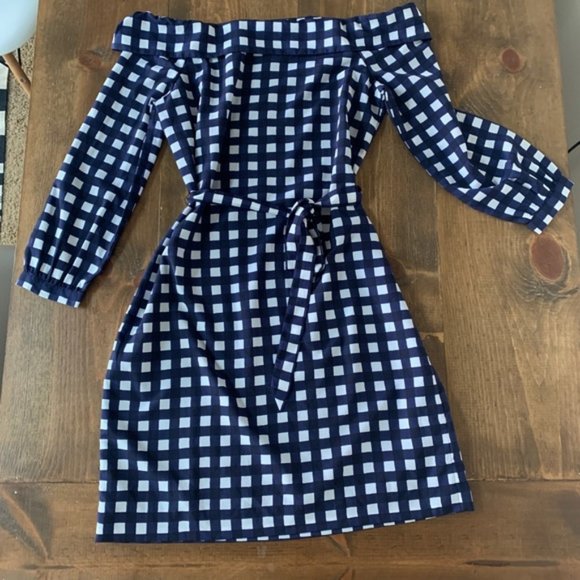 sale!Banana Republic Off Shoulder Gingham Dress - Picture 5 of 8